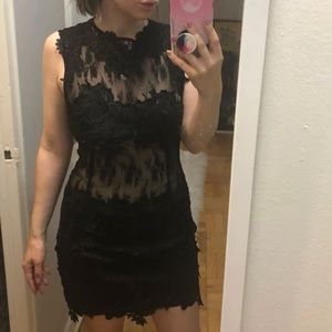 Black Lace Appliqué Dress - Size Small